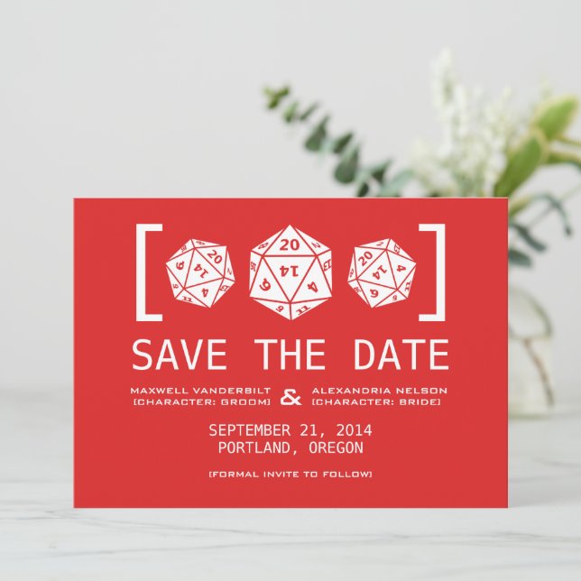 Save The Date Red D20 Dice Gamer Enregistrer l'Invitation de dat (Debout devant)