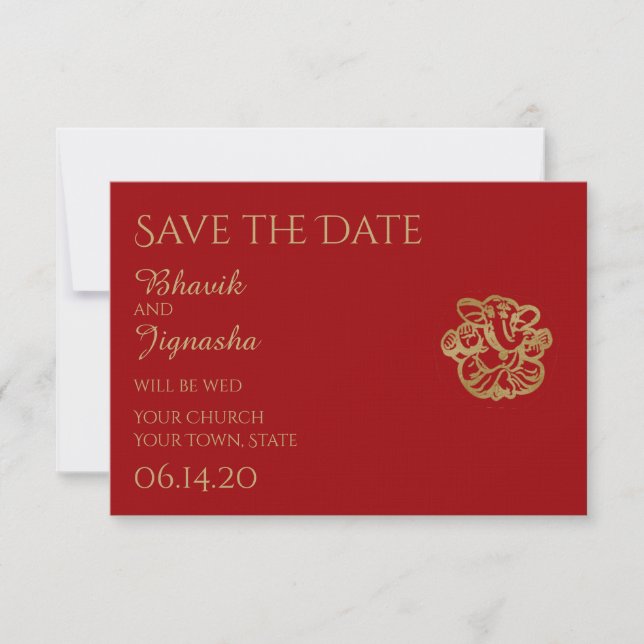 Save The Date Red et Gold Mandala Indian Wedding Enregistrer la  (Devant)
