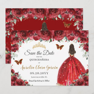 Save The Date Red Floral Princess Gold Quinceañera Enregistrer l