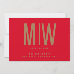 Save The Date Red & Gold Lg. Monogramme mariage Enregistrer la d