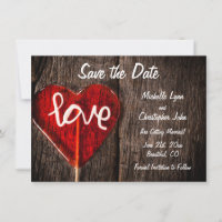 Red Heart Love Lollipop Rustic Barn Wood Mariage