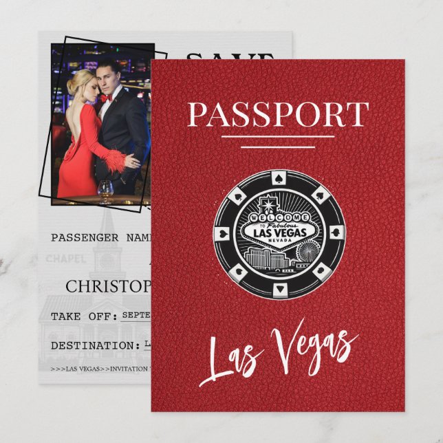 Save The Date Red Las Vegas Passport Enregistrer La Date (Devant / Derrière)