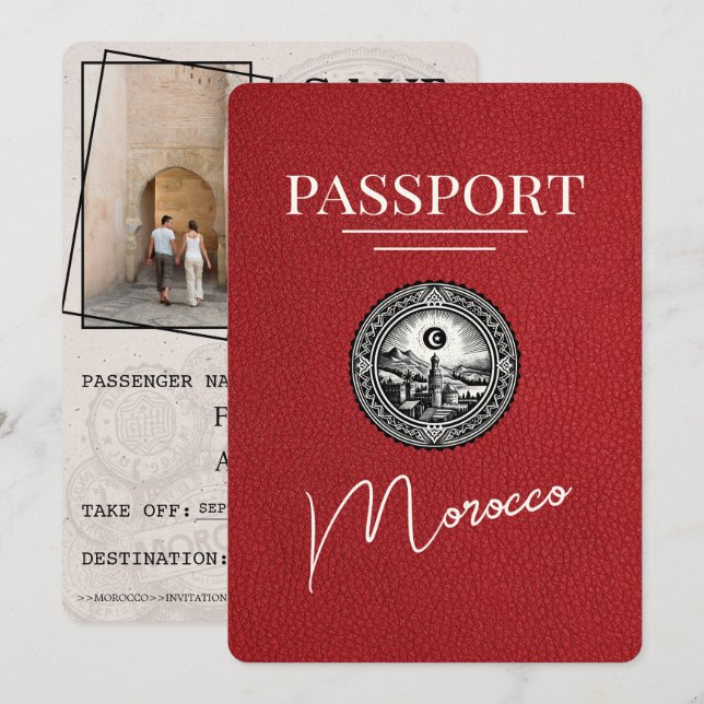 Save The Date Red Maroc Passeport Enregistrer La Date (Devant / Derrière)
