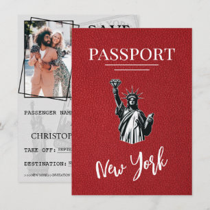 Save The Date Red New York City Passport Enregistrer La Date