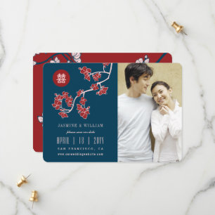 Save The Date Red Peach Blossoms chinois Double Happy Photo