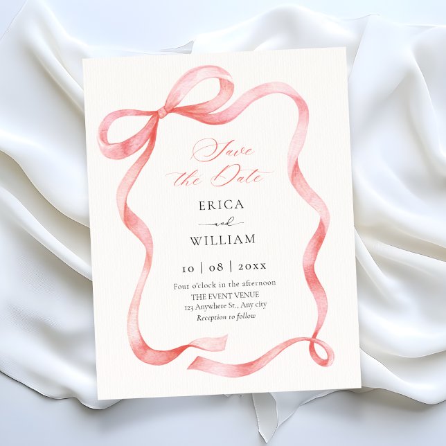 Save The Date Red pink ribbon bow  (Créateur téléchargé)