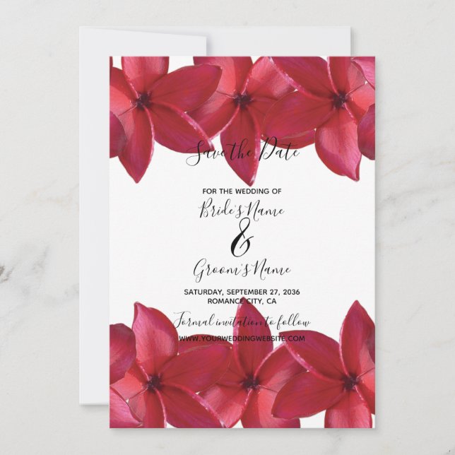 Save The Date Red Plumeria Frangipani Mariage Enregistrer La Dat (Devant)