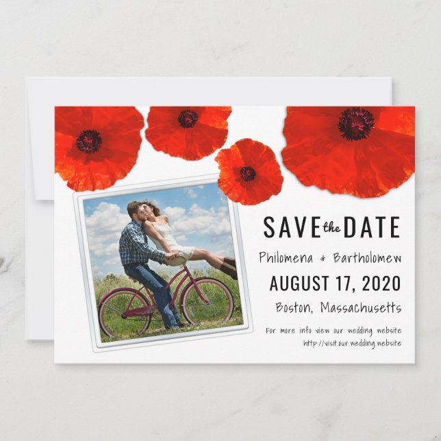 Save The Date Red Poppy Mariage Photo Enregistrer la date (Devant)