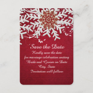 Save The Date Red Romantic Christmas Snowflakes Sauvez la date