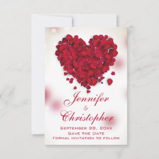 Save The Date Red Rose Petals Love Heart Enregistrer la date