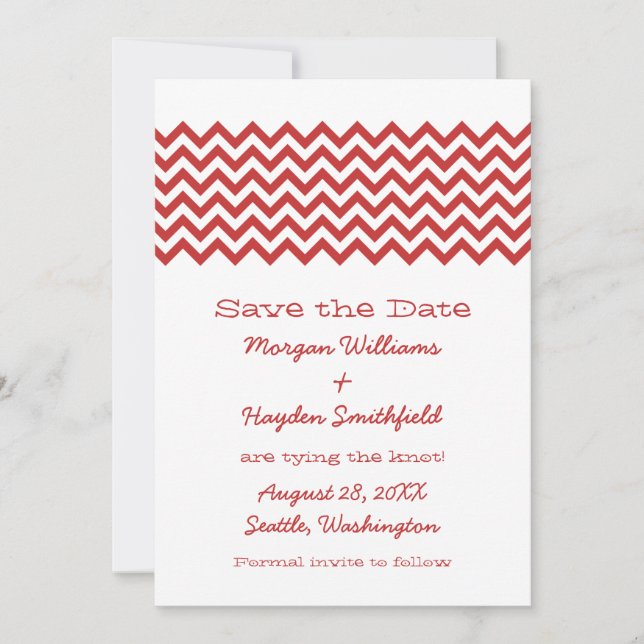 Save The Date Red Simple Chevron Enregistrer l'Invitation de dat (Devant)