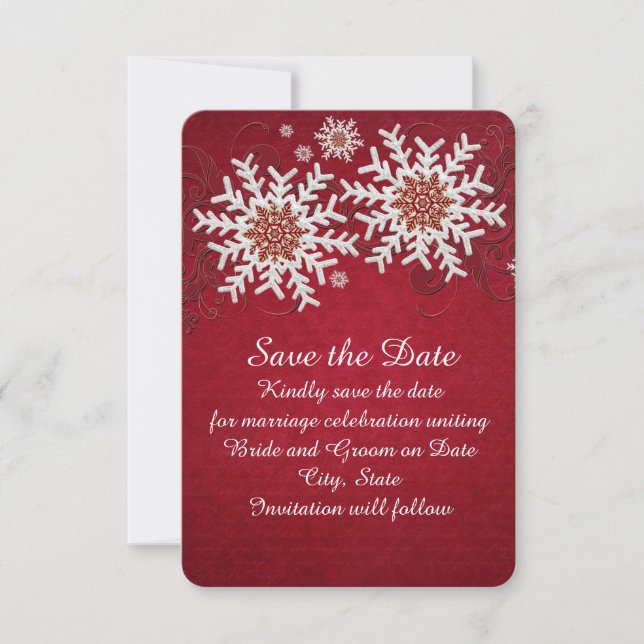 Save The Date Red Snowflakes Swirls Enregistrer la date (Devant)