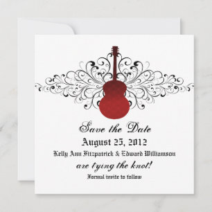 Save The Date Red Swirls Guitar Enregistrer l'Invitation de date