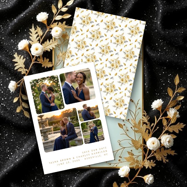 Save The Date Refined Minimalist 5-Photo Collage Wedding  (Refined Minimalist 5-Photo Collage Wedding Save the Date Card Design.)