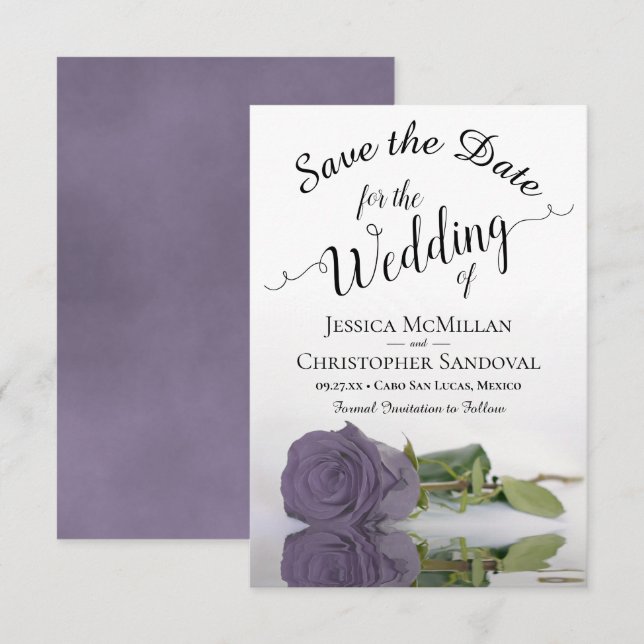 Save The Date Reflet Dusty violet Rose Mariage romantique (Devant / Derrière)