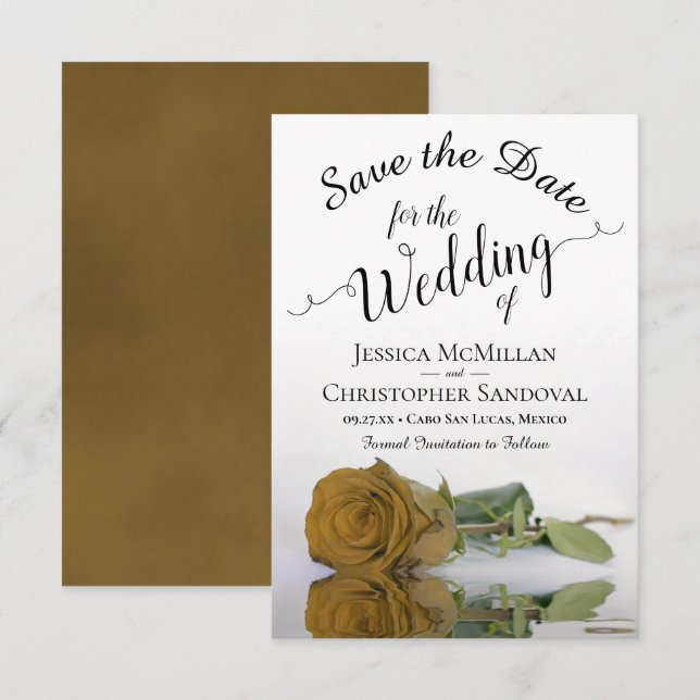 Save The Date Reflet or ou rose jaune Mariage romantique (Devant / Derrière)
