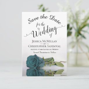 Save The Date Reflet Rose Turquoise Élégant et Mariage romantiqu