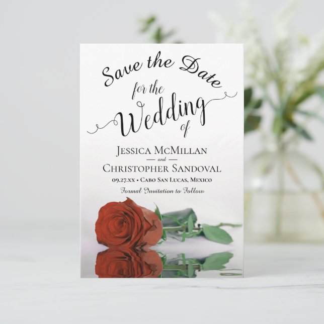 Save The Date Reflet rouille Orange Rose Romantique Mariage (Debout devant)