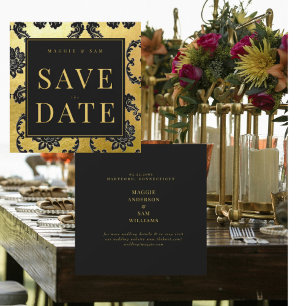 Save The Date Regal Black & Gold Mariage damassé Enregistrer la 