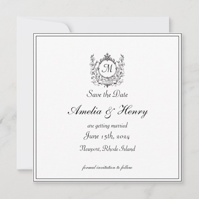 Save The Date Regal Classic Monogram Crest Mariage (Devant)