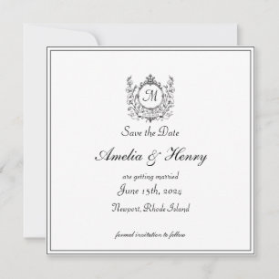 Save The Date Regal Classic Monogram Crest Mariage