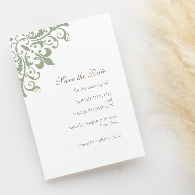 Save The Date Régence Française Vert Fleur de Lis Mariage Motif (Créateur téléchargé)