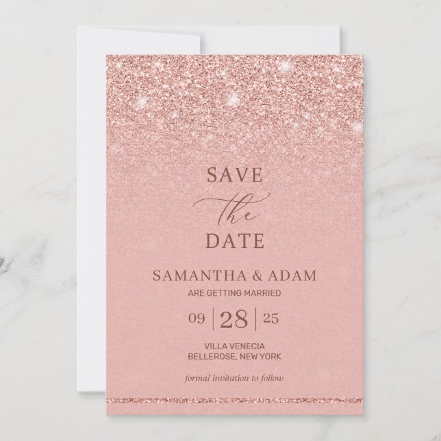 Save The Date Remarquable glam rose or parties scintillant ombre (Devant)