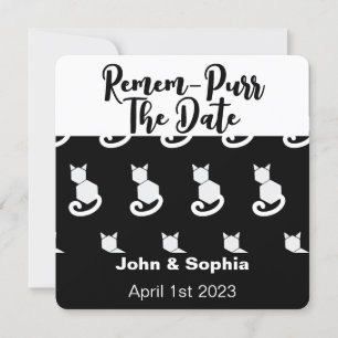 Save The Date Remem-Purr Drôle Moderne Chat Noir et Blanc QR  Sa