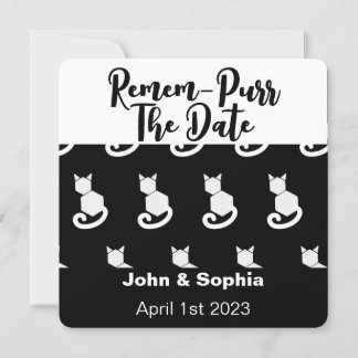 Save The Date Remem-Purr Drôle Moderne Chat Noir et Blanc QR Sa