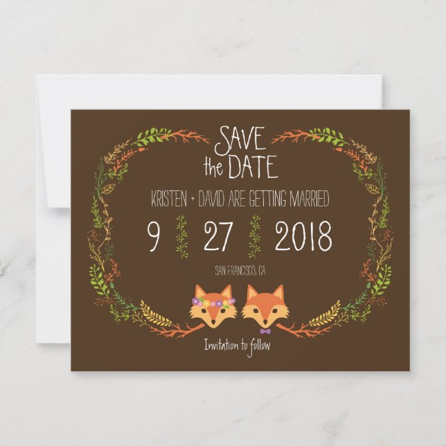 Save The Date Renard des Bois Fantaisistes mariage Économisez la (Devant)