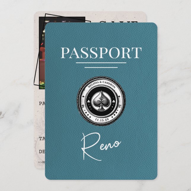 Save The Date Reno Passeport turquoise Enregistrer La Date (Devant / Derrière)