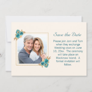 Save The Date Réponse de mariage floral sarcelle et or