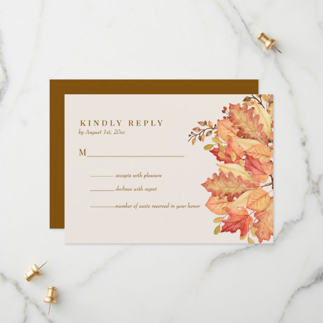 Save The Date Réponse pour un mariage d'automne élégant avec des (Devant/Arrière en situation)