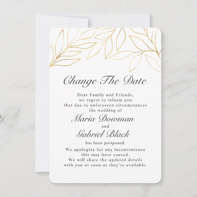 Save The Date Report de mariage au feuillage doré Changement Enr (Devant)