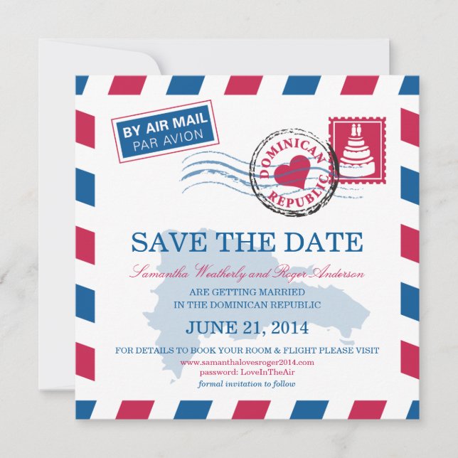 Save The Date République Dominicaine Air Mail Wedding Enregistre (Devant)