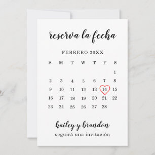 Save The Date Reserva la Fecha Calendrier simple Coeur rouge esp