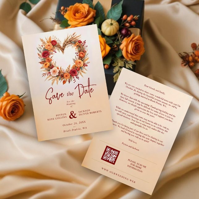 Save The Date Reserva La Fecha Decorative & Elaborate Elegant Po (Charming Floral Wedding Featuring Fall Wreath Heart Shape Save the Dates Cards. )