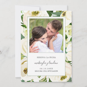 Save The Date Reserva la Fecha Elegant Blanc Floral Photo Espagn