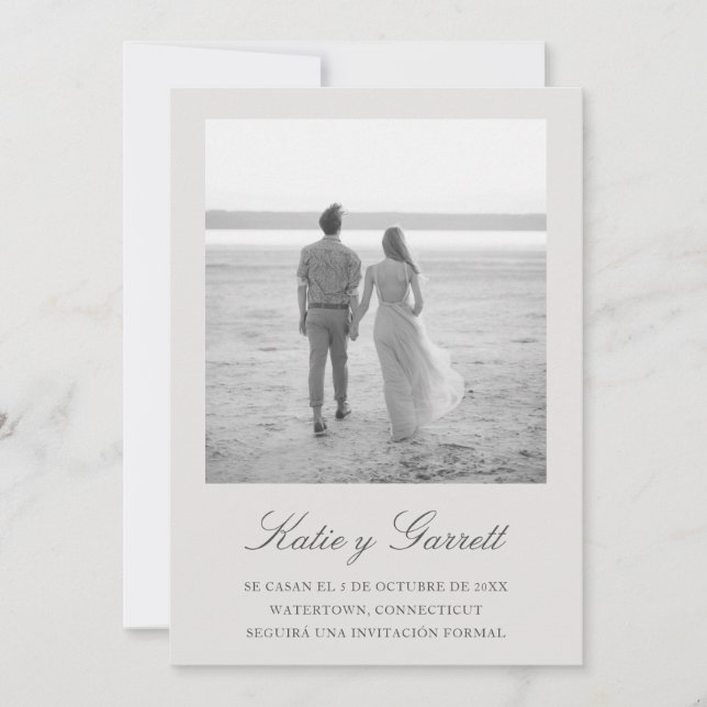 Save The Date Reserva la Fecha Elegant Simple Grey Photo Espagno (Devant)