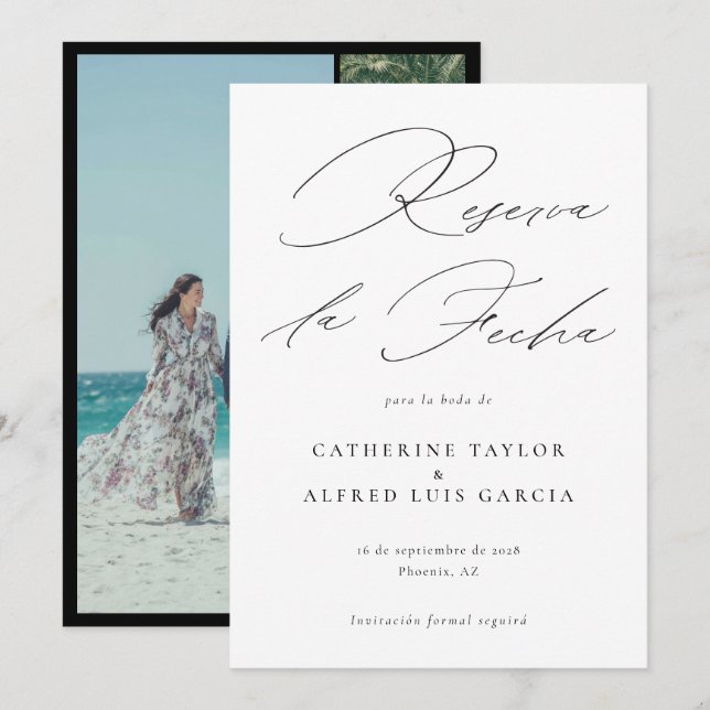 Save The Date Reserva La Fecha Espagnol Langue Photo Mariage (Devant / Derrière)