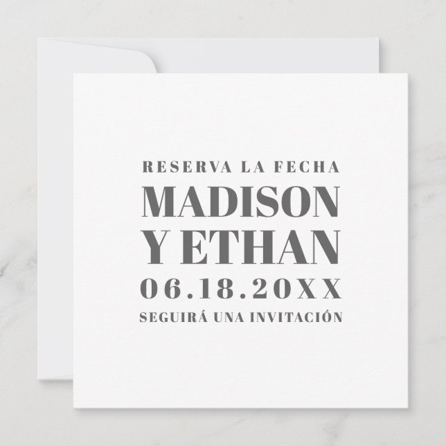 Save The Date Reserva La Fecha Moderne Gris et Blanc Espagnol (Devant)