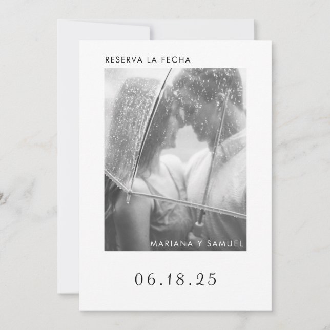 Save The Date Reserva La Fecha Photo moderne noir et blanc (Devant)