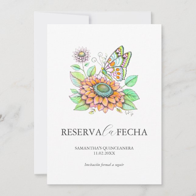 Save The Date Reserva la Fecha Quinceañeras Mariposas (Devant)