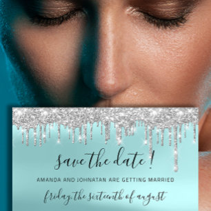 Save The Date Réservez la date Argent Gris Bleu Étincelles Goutt