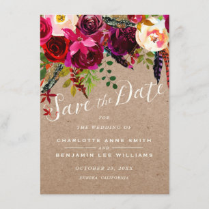 Save The Date RÉSERVEZ LA DATE   Élégant Floral Rustic Boho Mari
