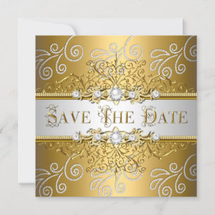 Save The Date Réservez la date Élégant Or Argent Dentelle Diaman