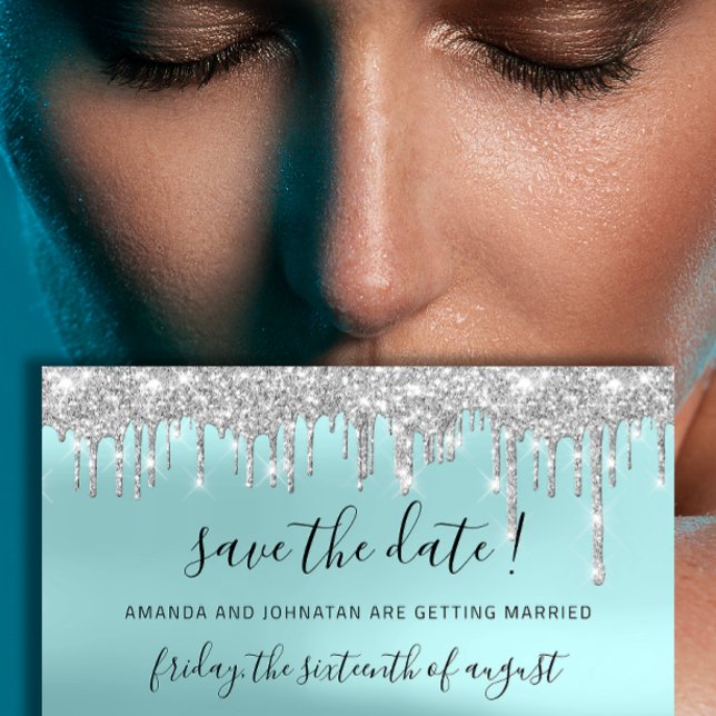 Save The Date Réservez La Date Gris Argent Bleu Gouttes D'étince (Save The Date Silver Gray Blue Spark Drips Aqua)