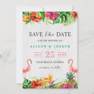 Save The Date Réservez la date Luau Flamant rose floral tropic
