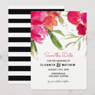 Save The Date Réservez la Date. Mariage Floral Fuchsia Aquarelle