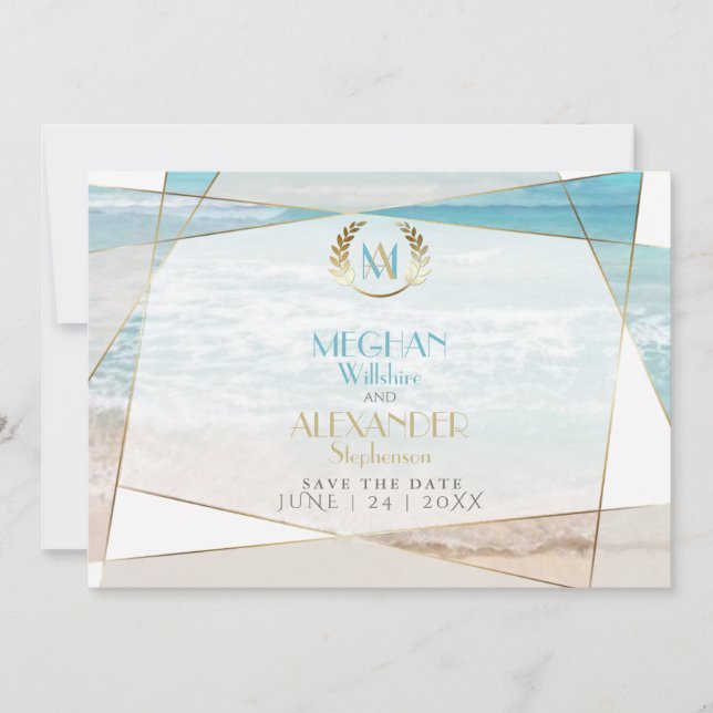 Save The Date Réservez la Date | Monogramme Moderne Géométrique  (Devant)